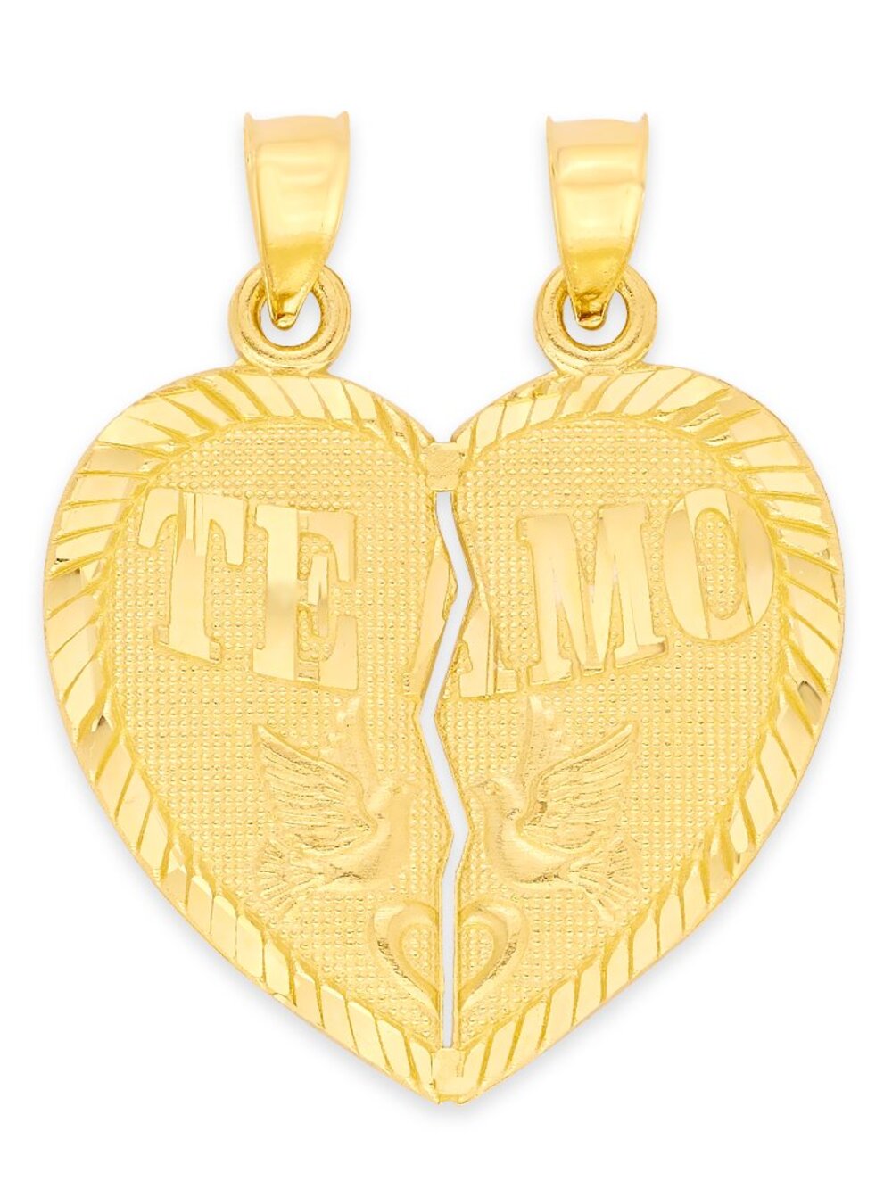 Solid 10k Gold Te Amo Breakable Heart Pendant - Friendship Jewelry